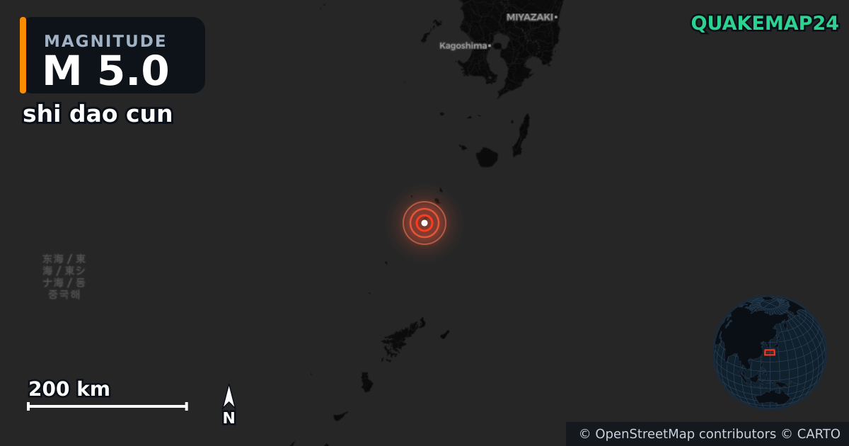 M5.0 earthquake near shi dao cun on Sep 17, 2025 — map of epicenter and shaking intensity | QuakeMap24