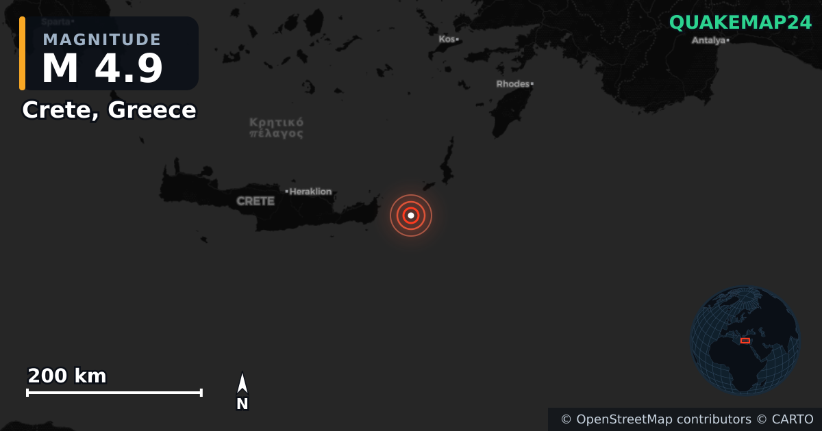 Erdbeben M4,9 bei Crete, Greece · 2025-07-07 — Karte der Lage des Epizentrums