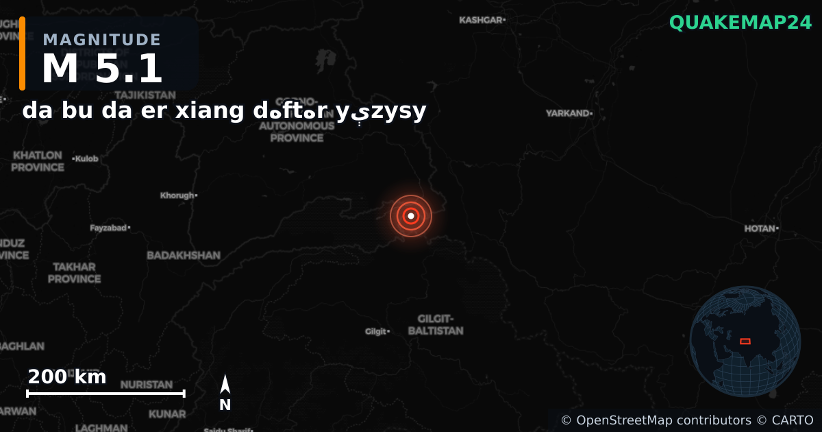 M5.1 earthquake near da bu da er xiang dەftەr yېzysy on Jan 6, 2026 — map of epicenter and shaking intensity | QuakeMap24