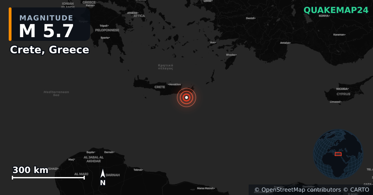 Erdbeben M5,7 bei Crete, Greece — Karte der Lage des Epizentrums