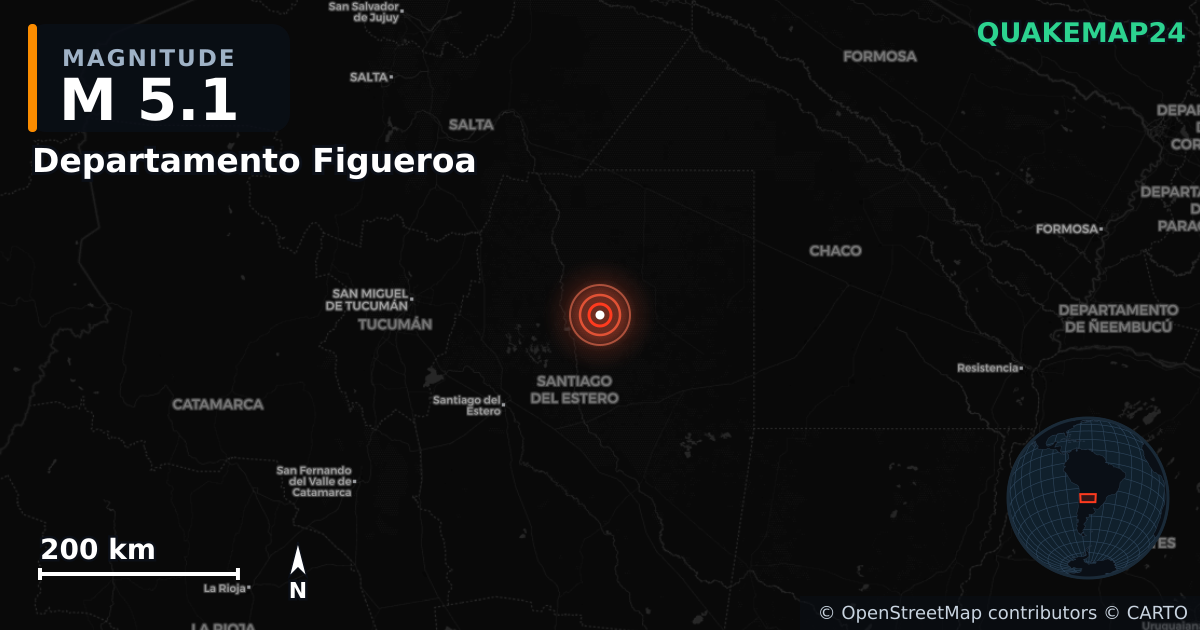 M5.1 earthquake near Departamento Figueroa on Oct 2, 2025 — map of epicenter and shaking intensity | QuakeMap24