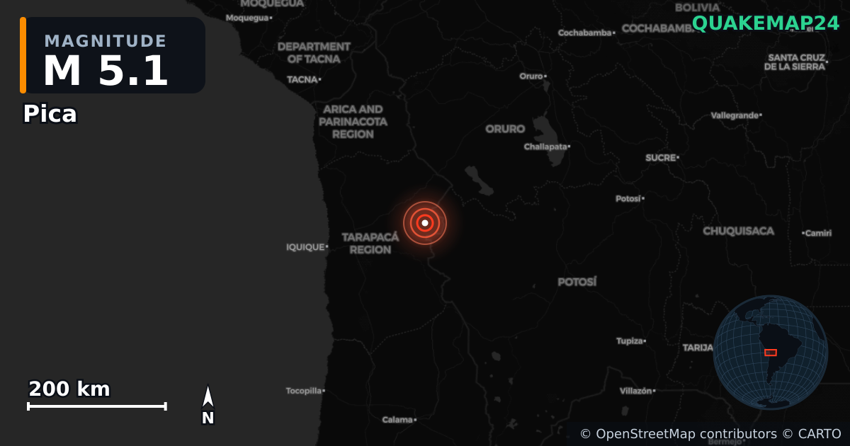 Sismo de M5,1 perto de Pica, Tarapaca Region (Chile) · 2026-10-09 — Mapa da localização do epicentro