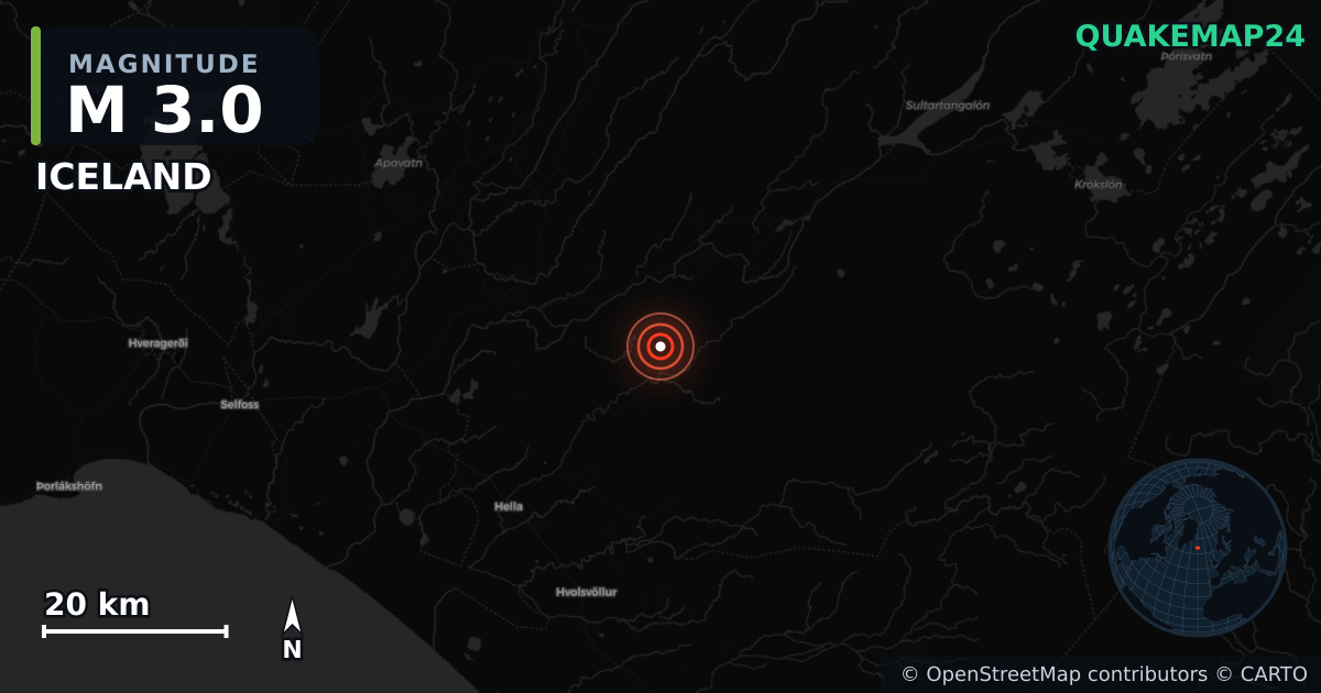 M3.0 earthquake near ICELAND on Jul 7, 2025 — map of epicenter and shaking intensity | QuakeMap24