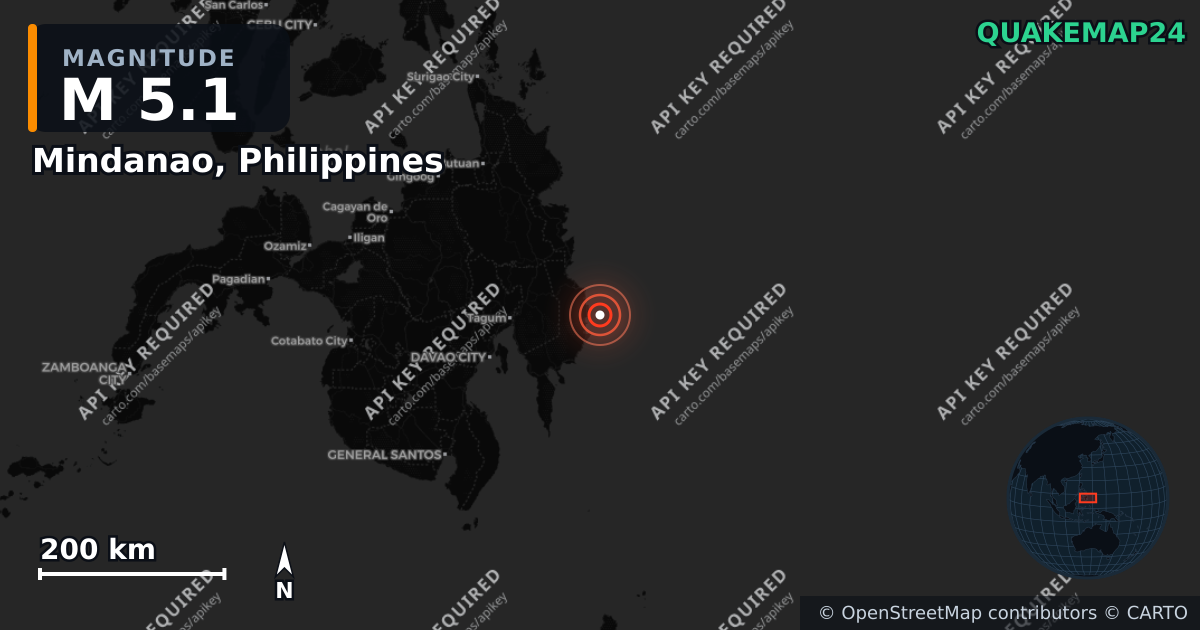 M5.1 earthquake near Mindanao, Philippines on May 6, 2026 — map of epicenter and shaking intensity | QuakeMap24