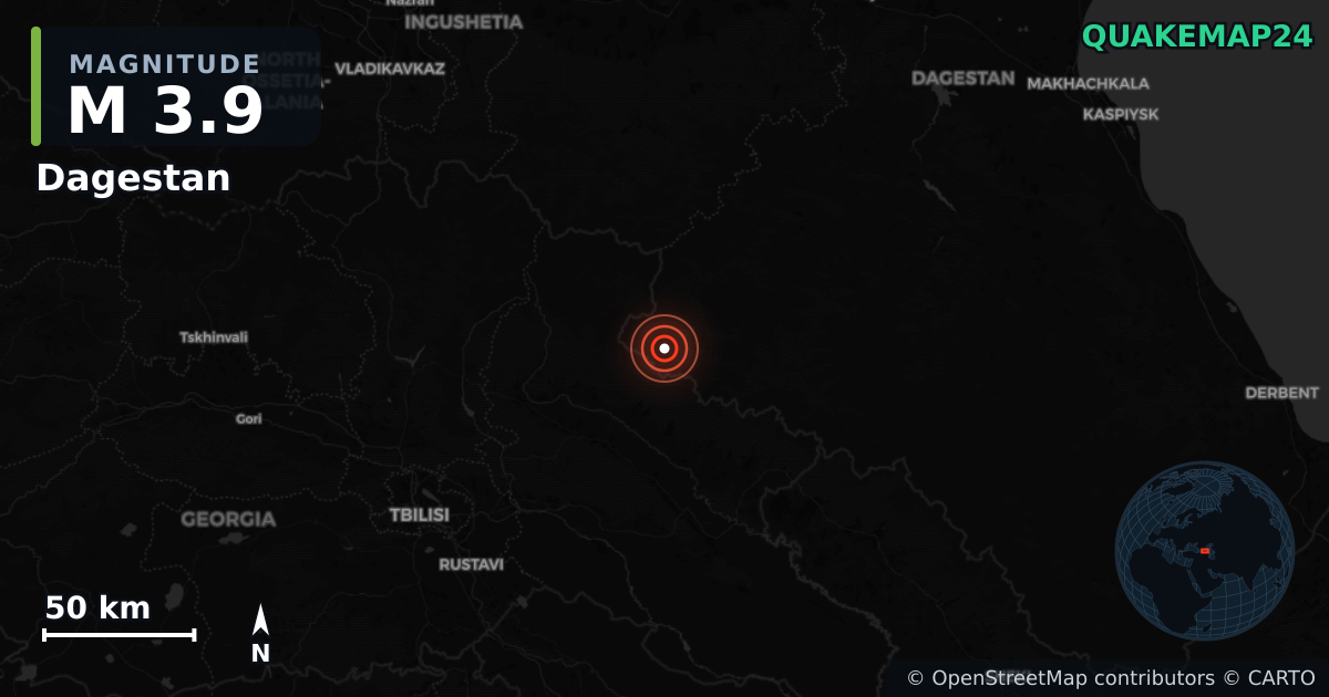 M3.9 earthquake near Dagestan on Jul 11, 2025 — map of epicenter and shaking intensity | QuakeMap24