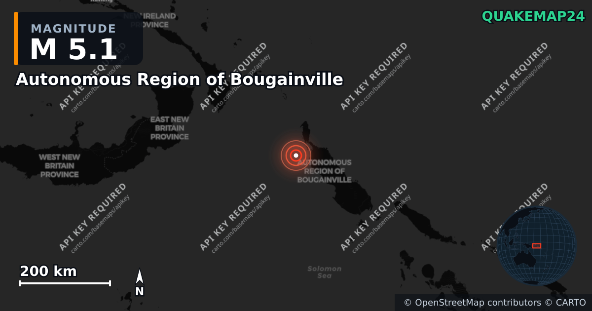 M5.1 earthquake near Autonomous Region of Bougainville on Jun 26, 2025 — map of epicenter and shaking intensity | QuakeMap24