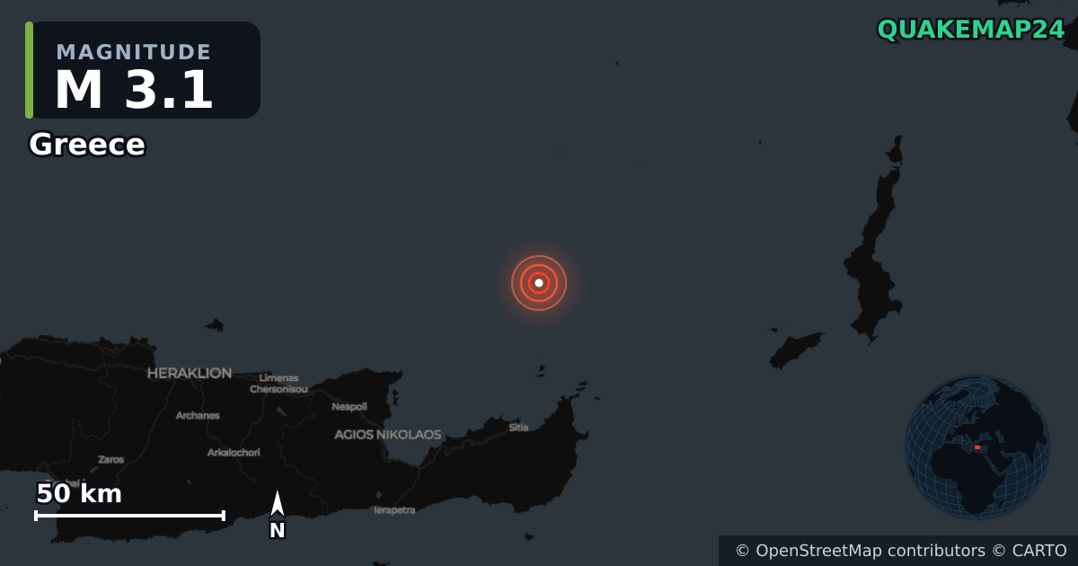 Σεισμός M3,1 κοντά στο Greece (Ελλάδα) · 2026-10-17 — Χάρτης της θέσης του επικέντρου