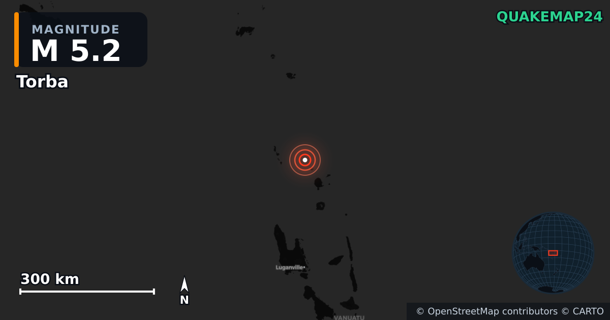 M5.2 earthquake near Torba on Jun 11, 2025 — map of epicenter and shaking intensity | QuakeMap24