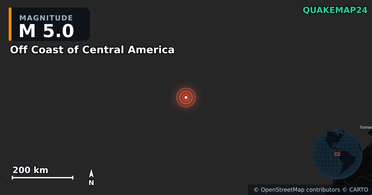 Σεισμός M5,0 κοντά στο Off Coast of Central America · 2026-02-07 — Χάρτης της θέσης του επικέντρου