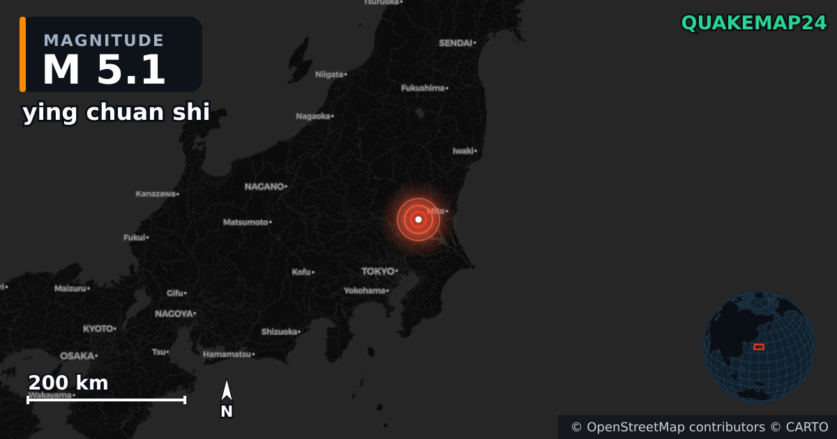 M5.1 earthquake near ying chuan shi on Dec 12, 2025 — map of epicenter and shaking intensity | QuakeMap24