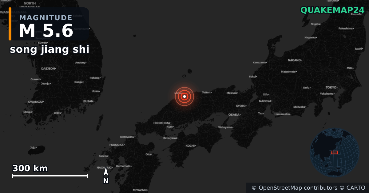 M5.6 earthquake near song jiang shi on Jan 6, 2026 — map of epicenter and shaking intensity | QuakeMap24