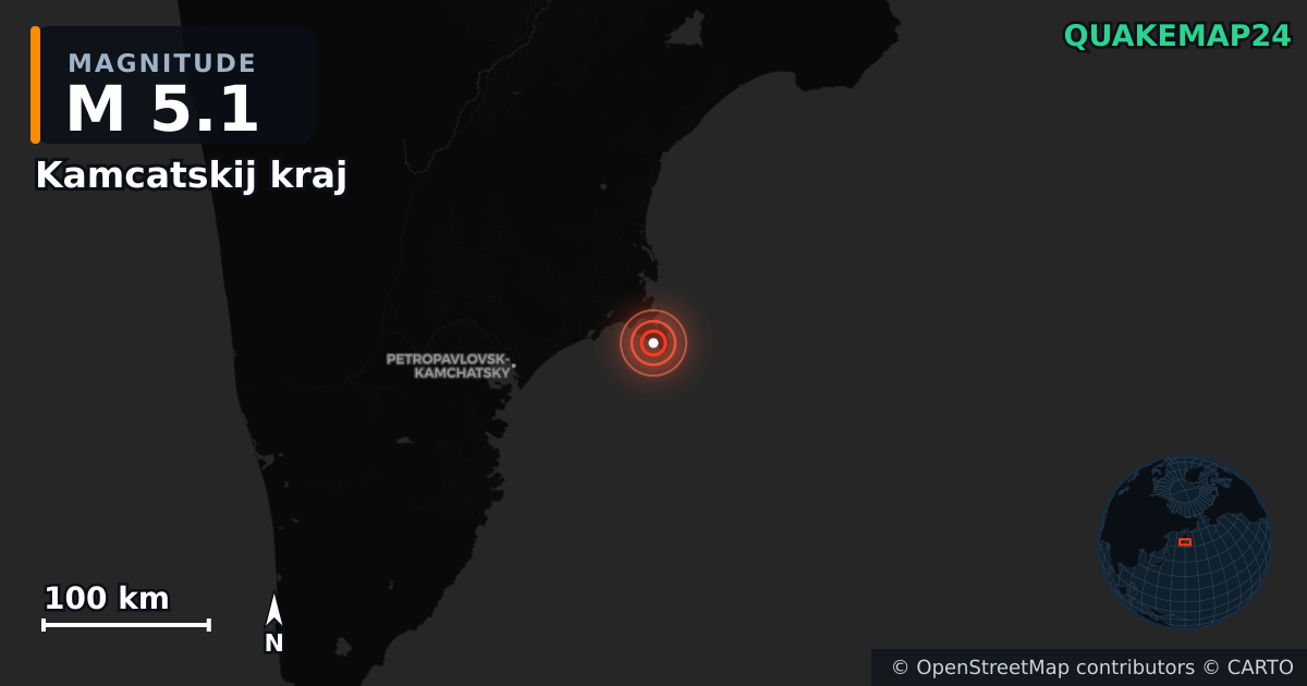 M5.1 earthquake near Kamcatskij kraj on Sep 21, 2025 — map of epicenter and shaking intensity | QuakeMap24