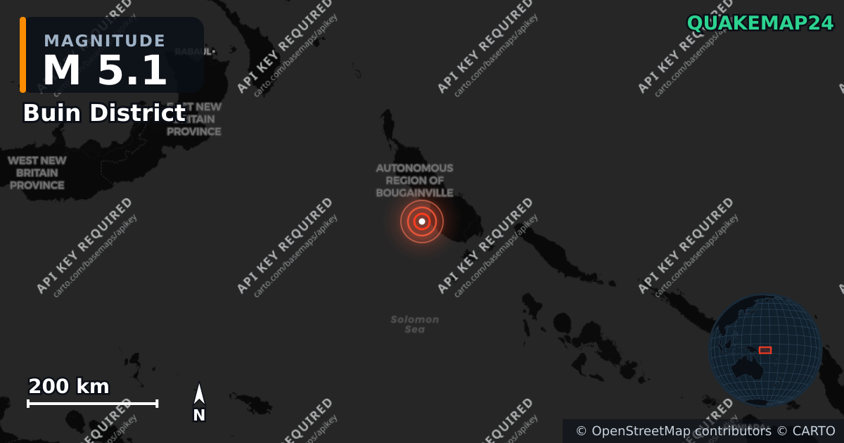 M5.1 earthquake near Buin District on Jun 24, 2026 — map of epicenter and shaking intensity | QuakeMap24