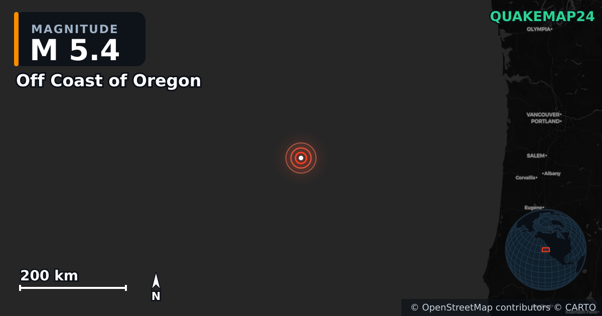 Erdbeben M5,4 bei Off Coast of Oregon — Karte der Lage des Epizentrums