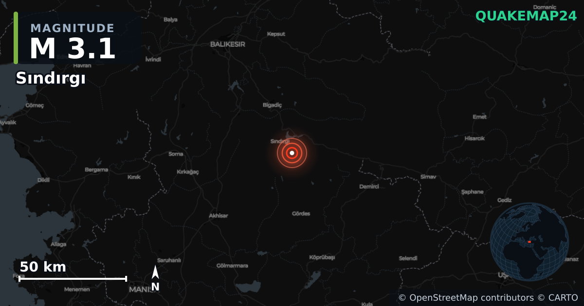 Terremoto de M3,1 cerca de WESTERN TURKEY (Turquía) · 2025-12-20 — Mapa de la ubicación del epicentro