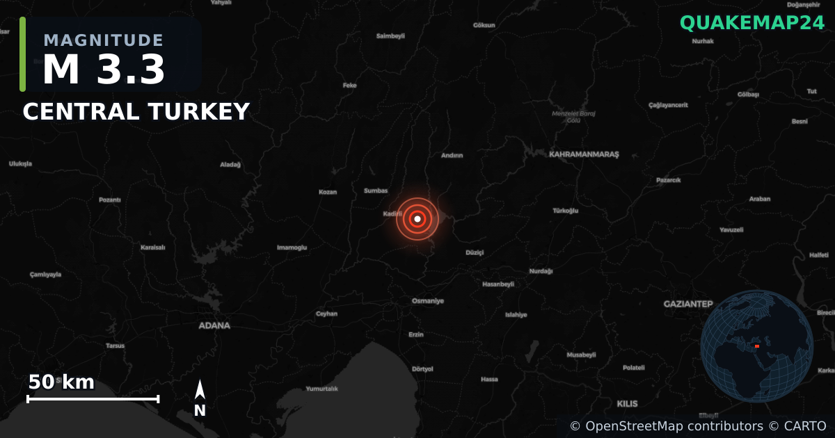 M3.3 earthquake near CENTRAL TURKEY on Jul 5, 2025 — map of epicenter and shaking intensity | QuakeMap24