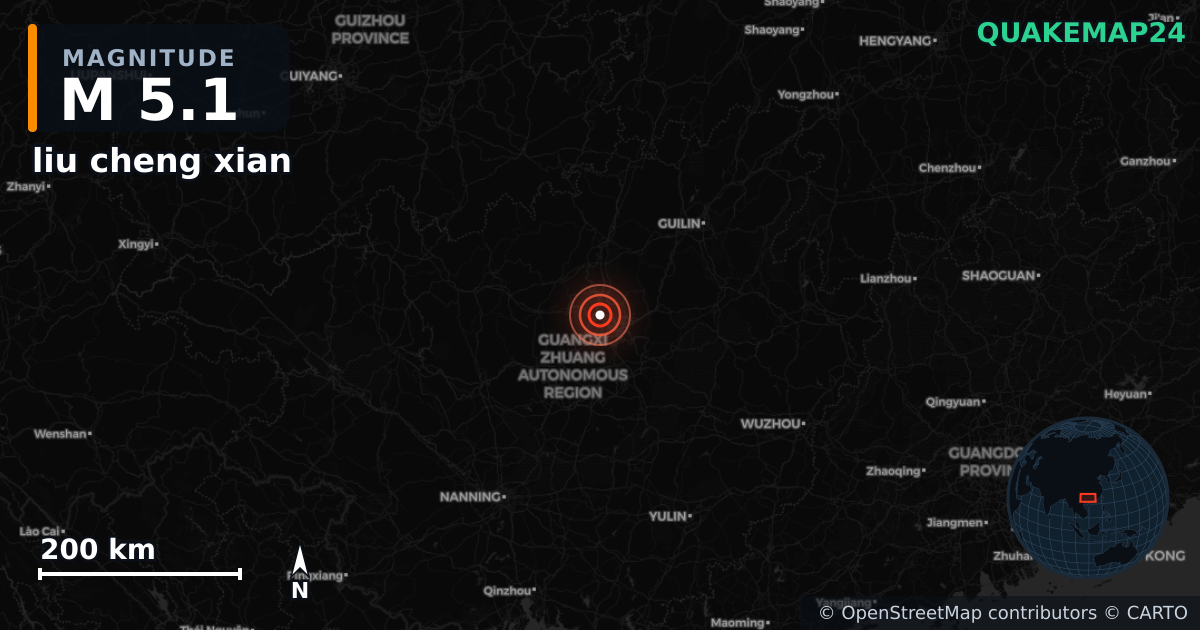 M5.1 earthquake near liu cheng xian on May 17, 2026 — map of epicenter and shaking intensity | QuakeMap24