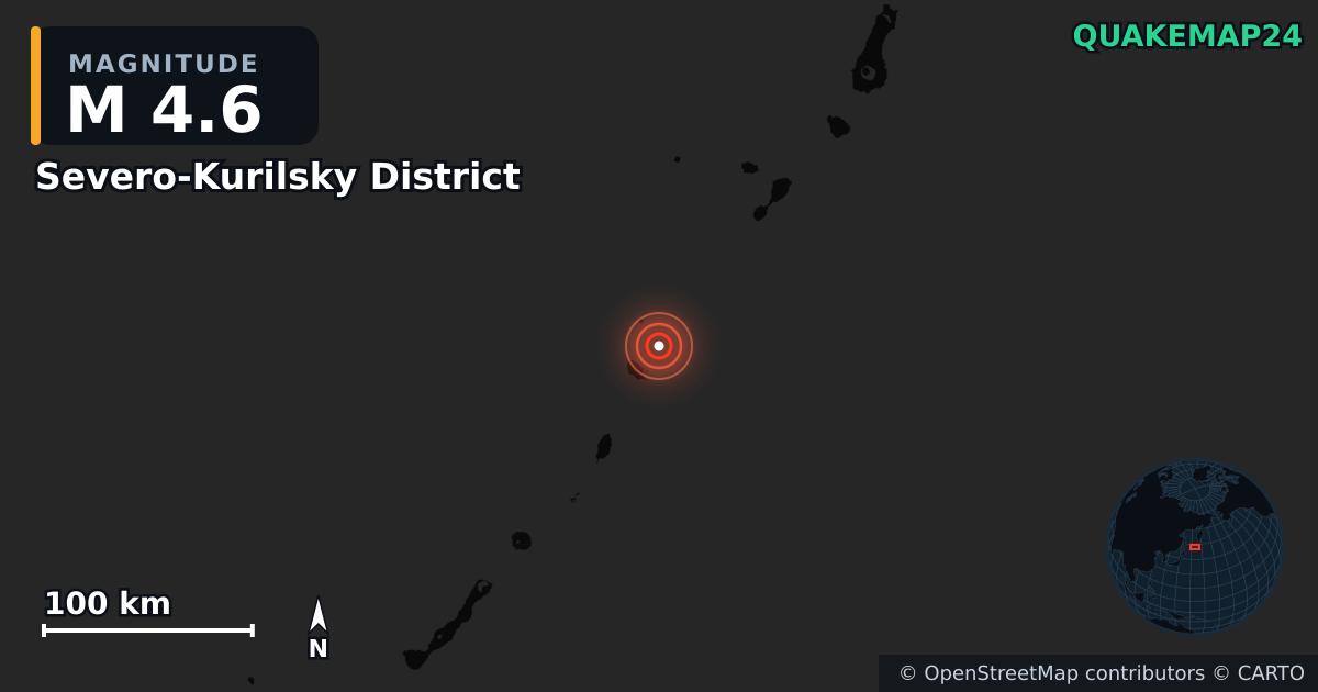 M4.6 Earthquake near Severo-Kurilsky District, Sakhalin Oblast (Russia ...