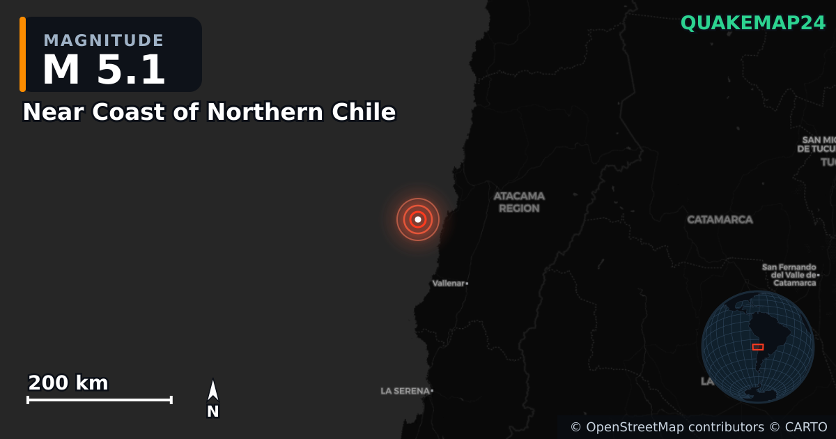 Sismo de M5,1 perto de Near Coast of Northern Chile — Mapa da localização do epicentro