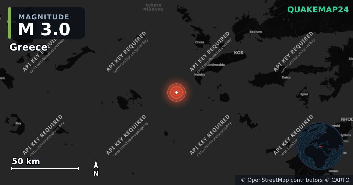 M3.0 earthquake near Greece on Aug 28, 2026 — map of epicenter and shaking intensity | QuakeMap24