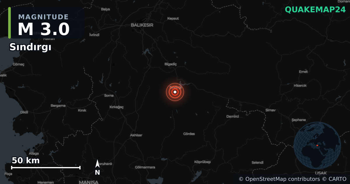 Terremoto de M3,0 cerca de WESTERN TURKEY (Turquía) · 2025-12-06 — Mapa de la ubicación del epicentro