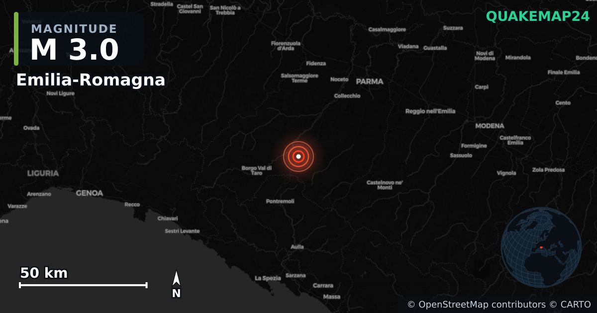 M3.0 earthquake near Emilia-Romagna on Jun 9, 2025 — map of epicenter and shaking intensity | QuakeMap24