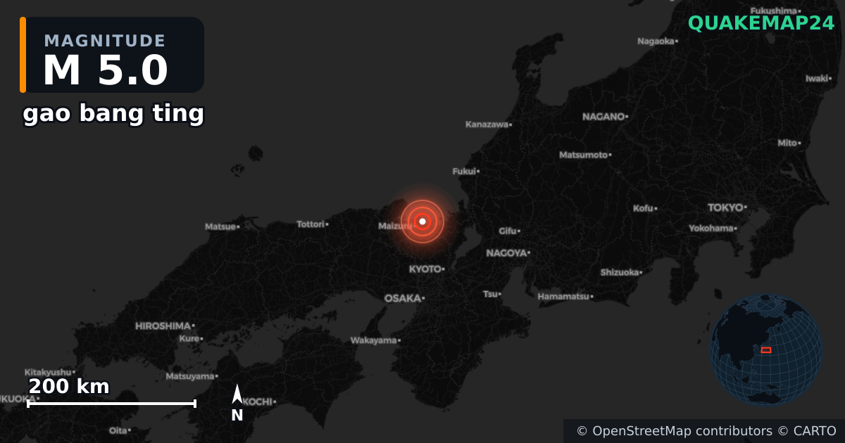 M5.0 earthquake near gao bang ting on Oct 20, 2025 — map of epicenter and shaking intensity | QuakeMap24