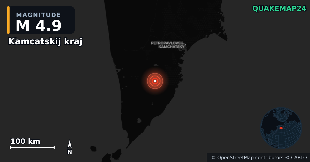 M4.9 earthquake near Kamcatskij kraj on Jul 31, 2025 — map of epicenter and shaking intensity | QuakeMap24