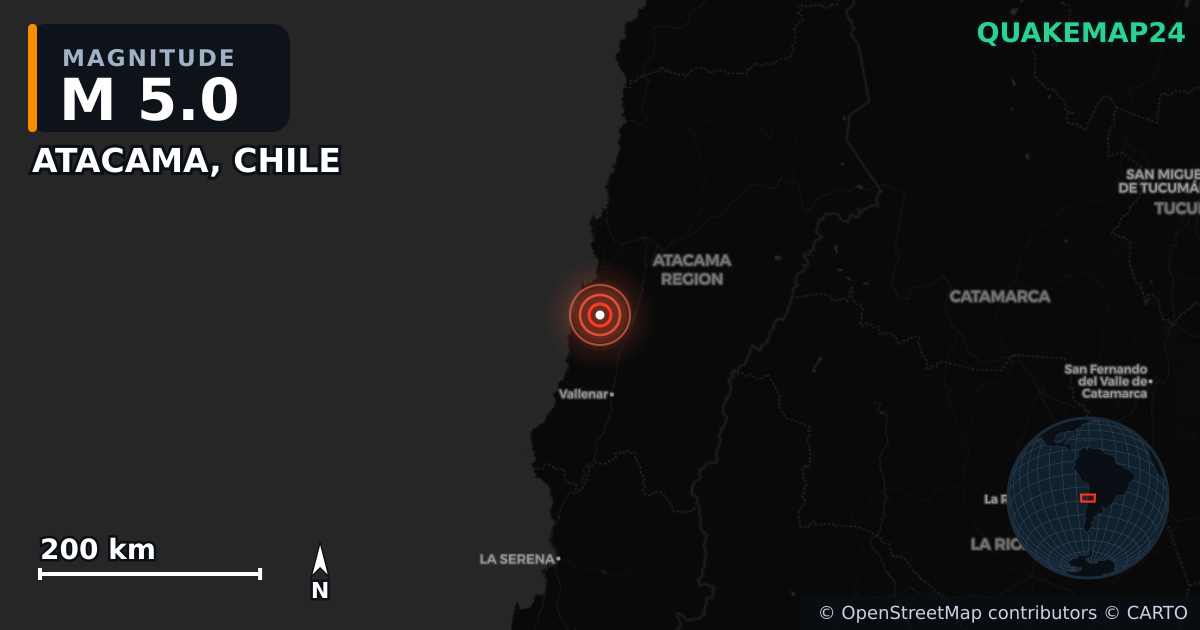 Erdbeben M5,0 bei ATACAMA, CHILE — Karte der Lage des Epizentrums