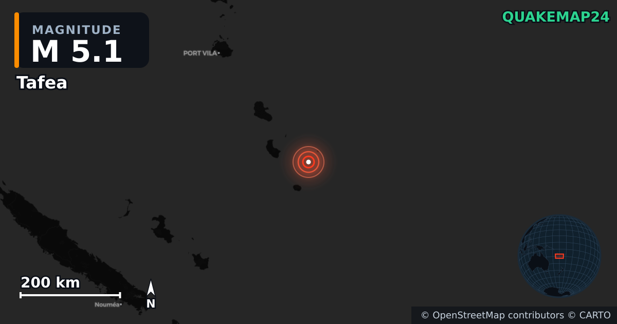 Erdbeben M5,1 bei Tafea (Vanuatu) · 2026-09-09 — Karte der Lage des Epizentrums