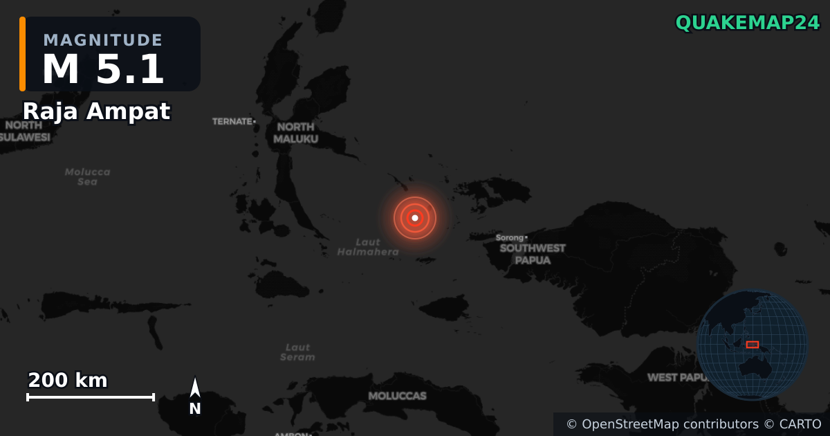 M5.1 earthquake near Raja Ampat on Apr 1, 2026 — map of epicenter and shaking intensity | QuakeMap24