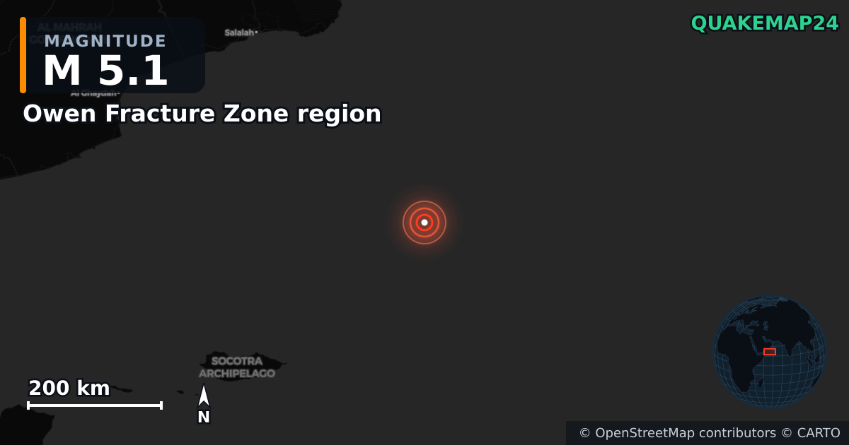 Erdbeben M5,1 bei Owen Fracture Zone region — Karte der Lage des Epizentrums