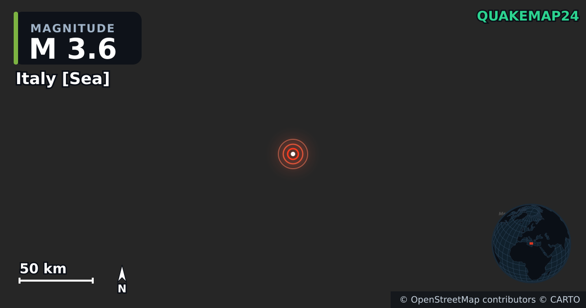 M3.6 earthquake near Italy [Sea] on Mar 26, 2026 — map of epicenter and shaking intensity | QuakeMap24