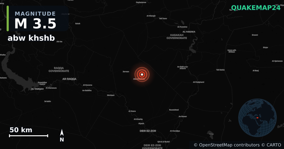 M3.5 earthquake near abw khshb on Oct 12, 2025 — map of epicenter and shaking intensity | QuakeMap24