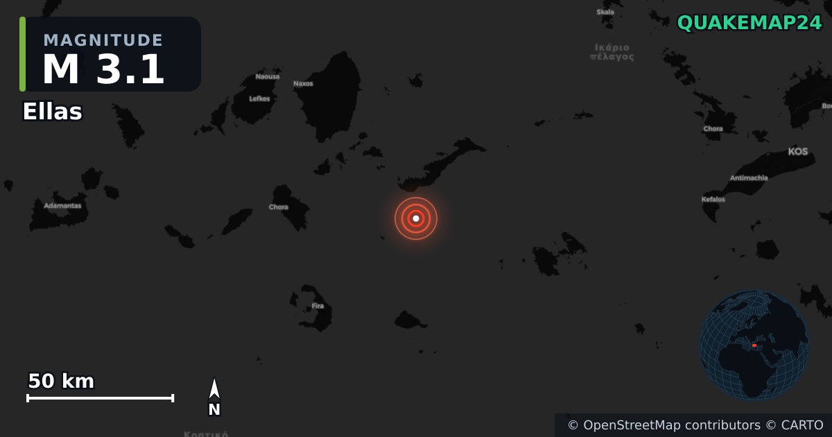 M3.1 earthquake near Ellas on Feb 17, 2026 — map of epicenter and shaking intensity | QuakeMap24