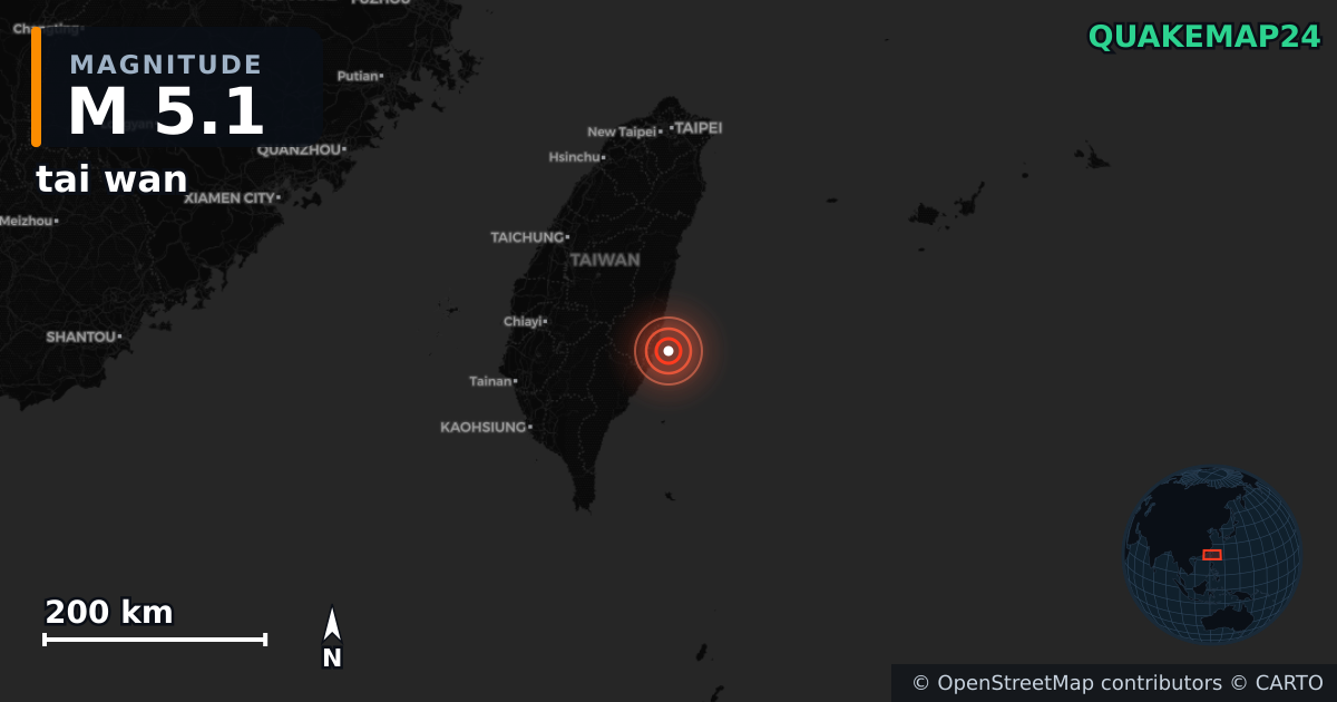 M5.1 earthquake near tai wan on May 12, 2026 — map of epicenter and shaking intensity | QuakeMap24