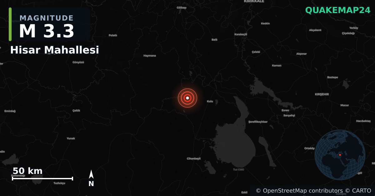 M3.3 earthquake near Hisar Mahallesi on Dec 11, 2025 — map of epicenter and shaking intensity | QuakeMap24