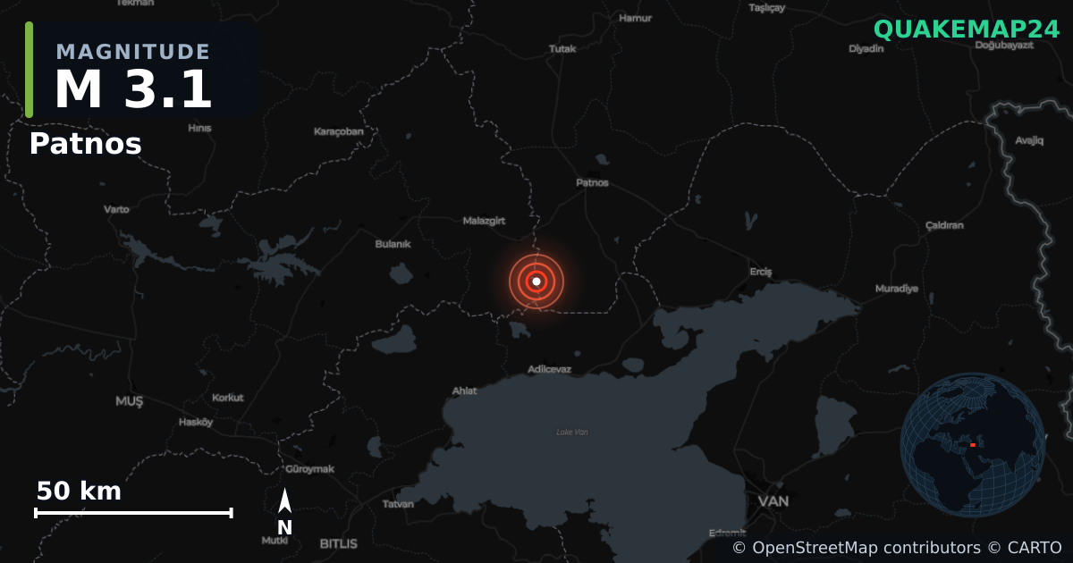 Terremoto de M3,1 cerca de Patnos (Turquía) · 2025-11-26 — Mapa de la ubicación del epicentro