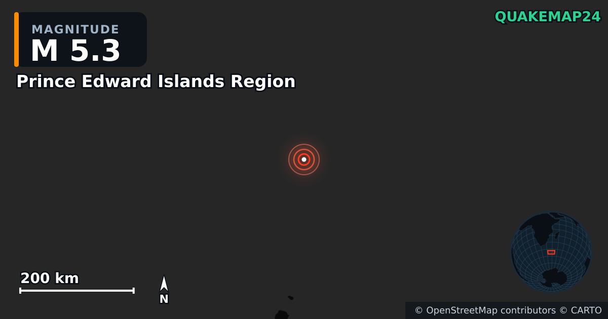 Erdbeben M5,3 bei Prince Edward Islands Region · 2026-02-07 — Karte der Lage des Epizentrums