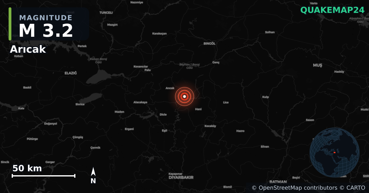 M3.2 earthquake near Arıcak on May 30, 2025 — map of epicenter and shaking intensity | QuakeMap24