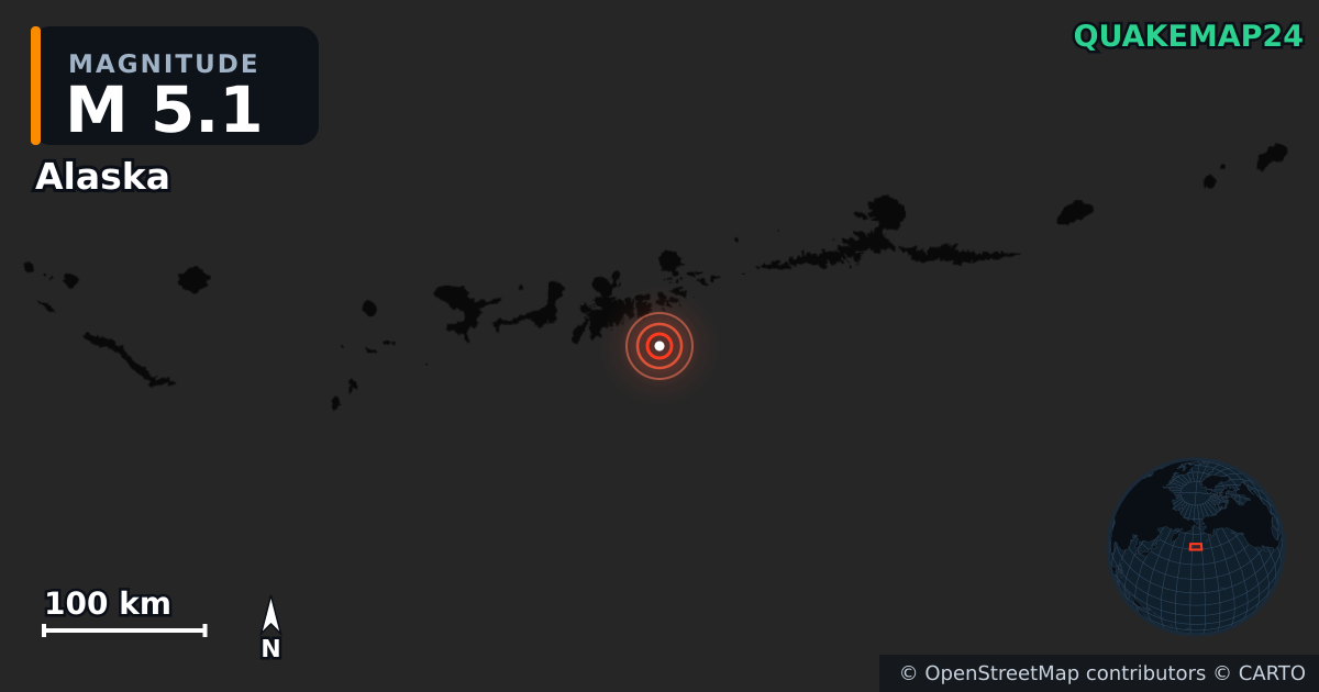 M5.1 earthquake near Alaska on Oct 25, 2025 — map of epicenter and shaking intensity | QuakeMap24