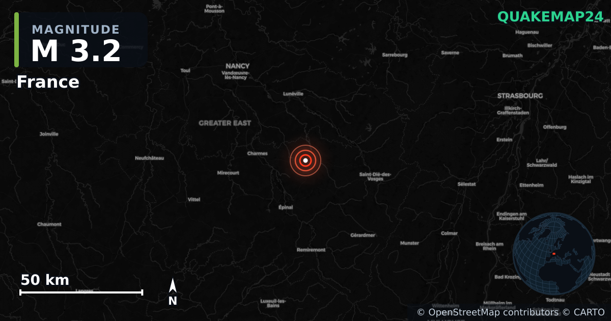 M3.2 earthquake near Romont on Aug 13, 2026 — map of epicenter and shaking intensity | QuakeMap24