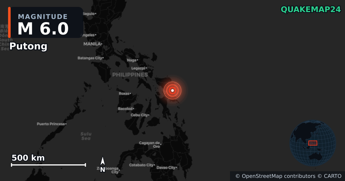 M6.0 earthquake near Putong on May 4, 2026 — map of epicenter and shaking intensity | QuakeMap24