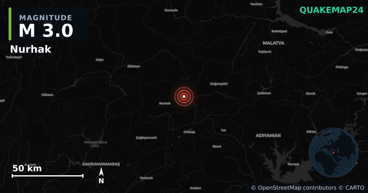 M3.0 earthquake near Nurhak on Jun 5, 2025 — map of epicenter and shaking intensity | QuakeMap24