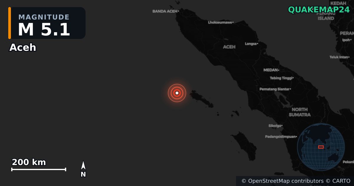 M5.1 earthquake near Aceh on Sep 23, 2025 — map of epicenter and shaking intensity | QuakeMap24