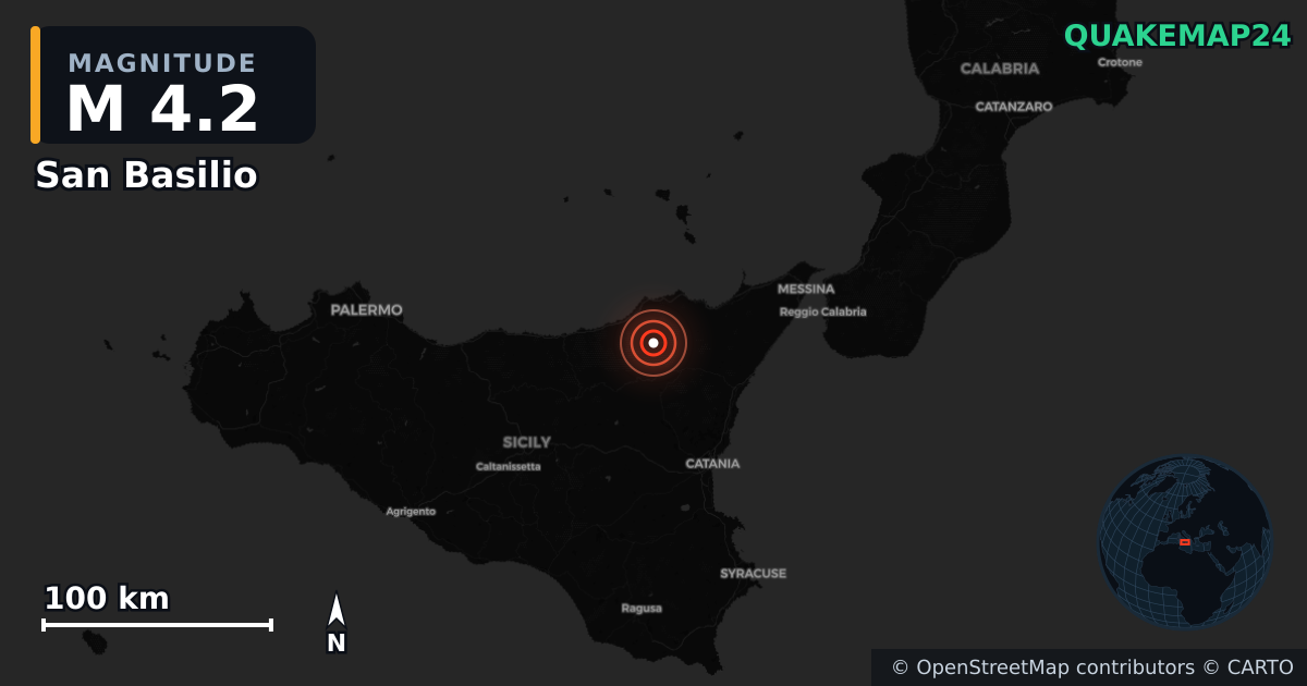 M4.2 earthquake near San Basilio on Jan 18, 2026 — map of epicenter and shaking intensity | QuakeMap24
