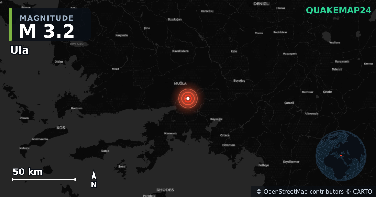 M3.2 earthquake near Ula on Jul 25, 2025 — map of epicenter and shaking intensity | QuakeMap24