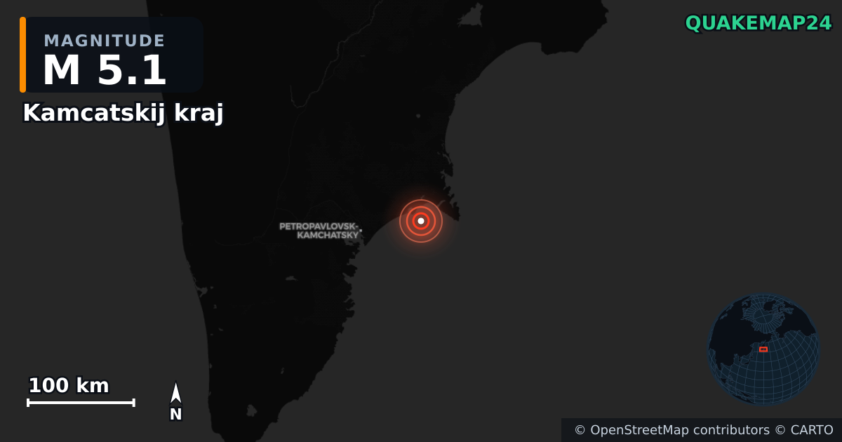 M5.1 earthquake near Kamcatskij kraj on Sep 19, 2025 — map of epicenter and shaking intensity | QuakeMap24