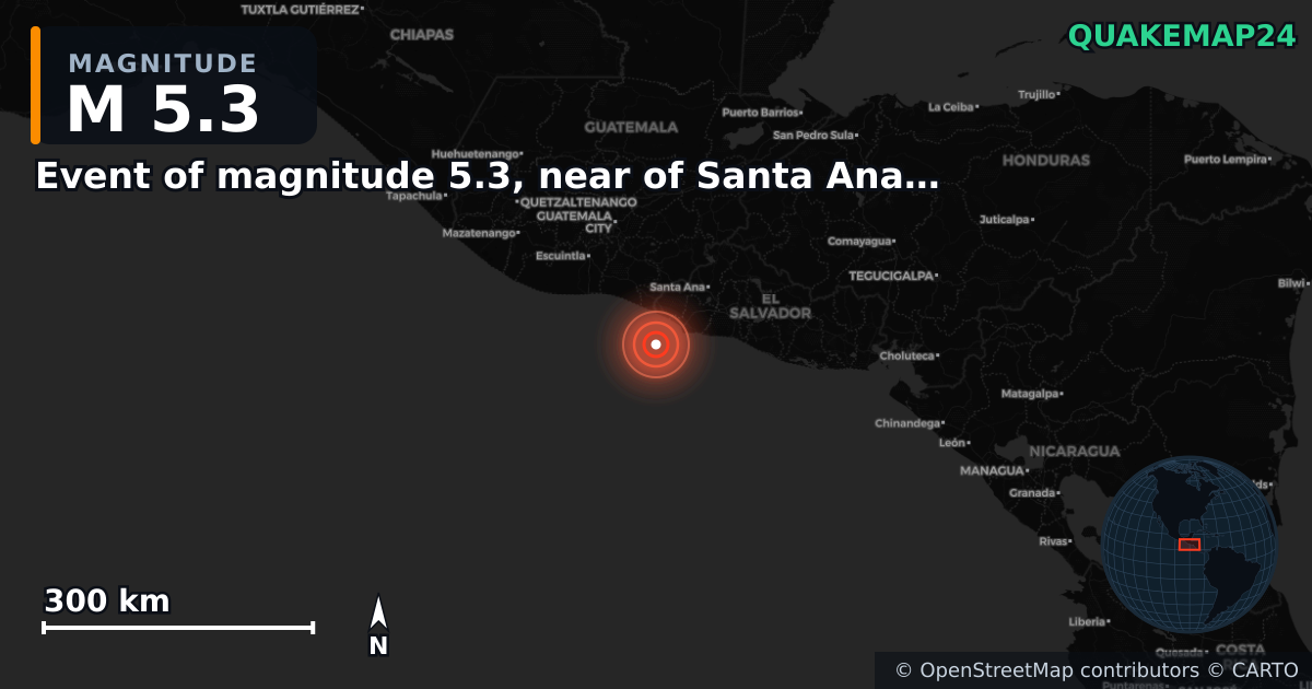 M5.3 earthquake near Event of magnitude 5.3, near of Santa Ana (Monde) on Aug 23, 2025 — map of epicenter and shaking intensity | QuakeMap24