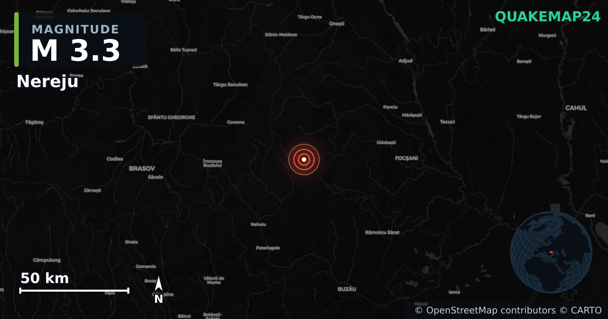 M3.3 earthquake near Nereju on Aug 18, 2026 — map of epicenter and shaking intensity | QuakeMap24